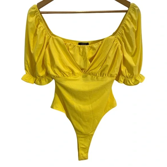Dolls Kill Bright Yellow Puff Sleeve Bodysuit Size M NWT - Picture 1 of 8